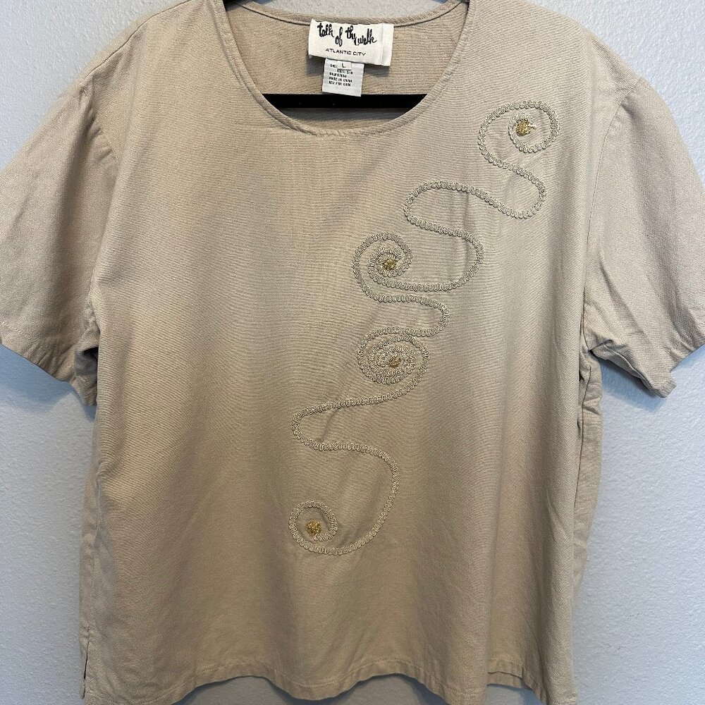 Talk of the Walk Beige Shirt with Unique Stitching Size L
